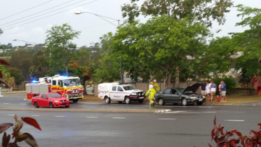 Rear end crash on corner Malpas & Belpana Streets, Tannum Sands Rear end crash on corner Malpas & Belpana Streets, Tannum Sands