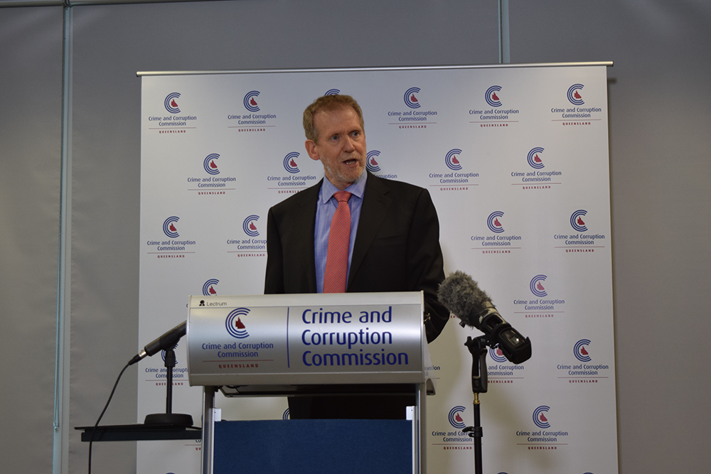 Crime and Corruption Commission chairman Alan MacSporran speaking about the CCC report into local government transparency and accountability. Crime and Corruption Commission chairman Alan MacSporran speaking about the CCC report into local government transparency and accountability.