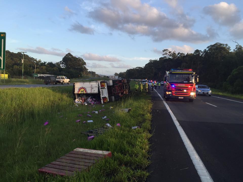 Truck rollover near Aussie World on the Bruce Highway. Truck rollover near Aussie World on the Bruce Highway.