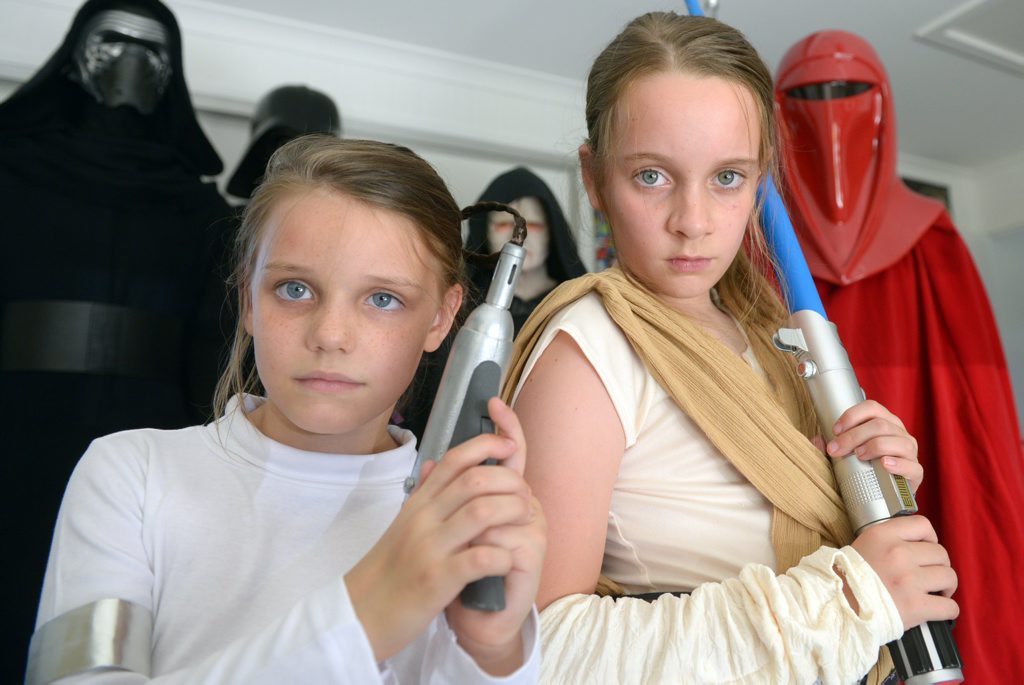 Sophie and Elise Duxbury are glad their dad Warren Duxbury is a huge Star Wars fan. He worked on the Attack of the Clones movie in Sydney and advocates the importance of girls in big ticket movies like Star Wars. Sophie and Elise Duxbury are glad their dad Warren Duxbury is a huge Star Wars fan. He worked on the Attack of the Clones movie in Sydney and advocates the importance of girls in big ticket movies like Star Wars.