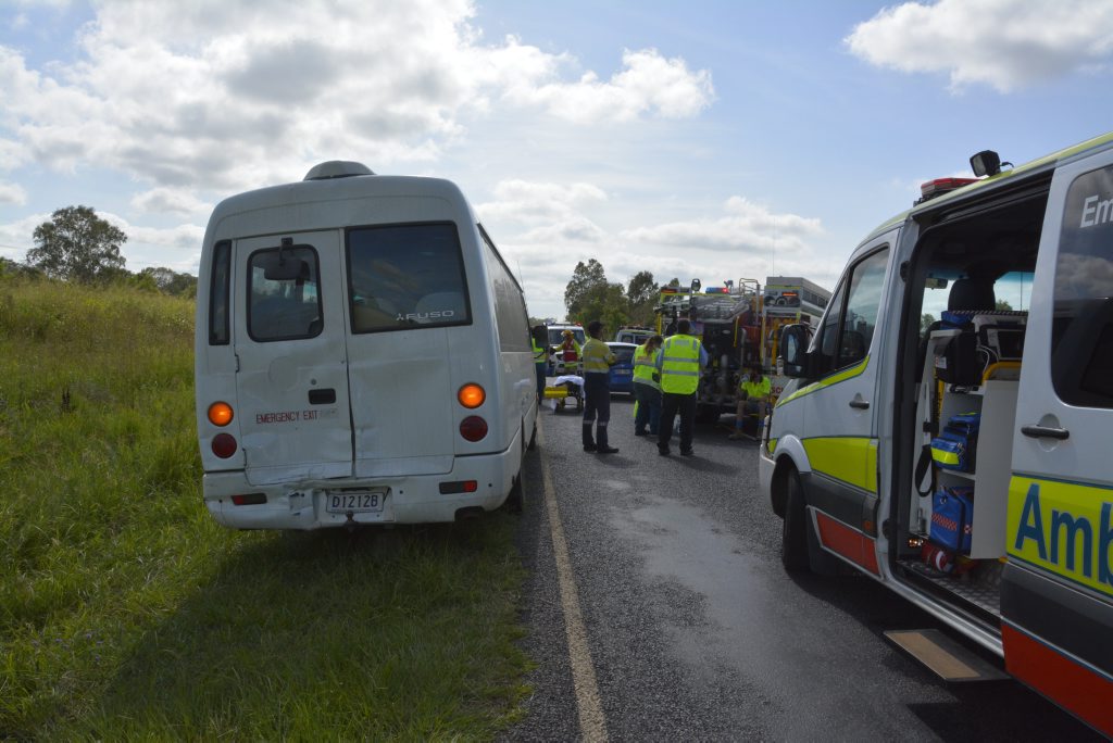 Emergency services at the scene of a five-vehicle crash in which March of the Dungarees 2015 cadets were injured on Gatton-Helidon Rd at Helidon. Emergency services at the scene of a five-vehicle crash in which March of the Dungarees 2015 cadets were injured on Gatton-Helidon Rd at Helidon.