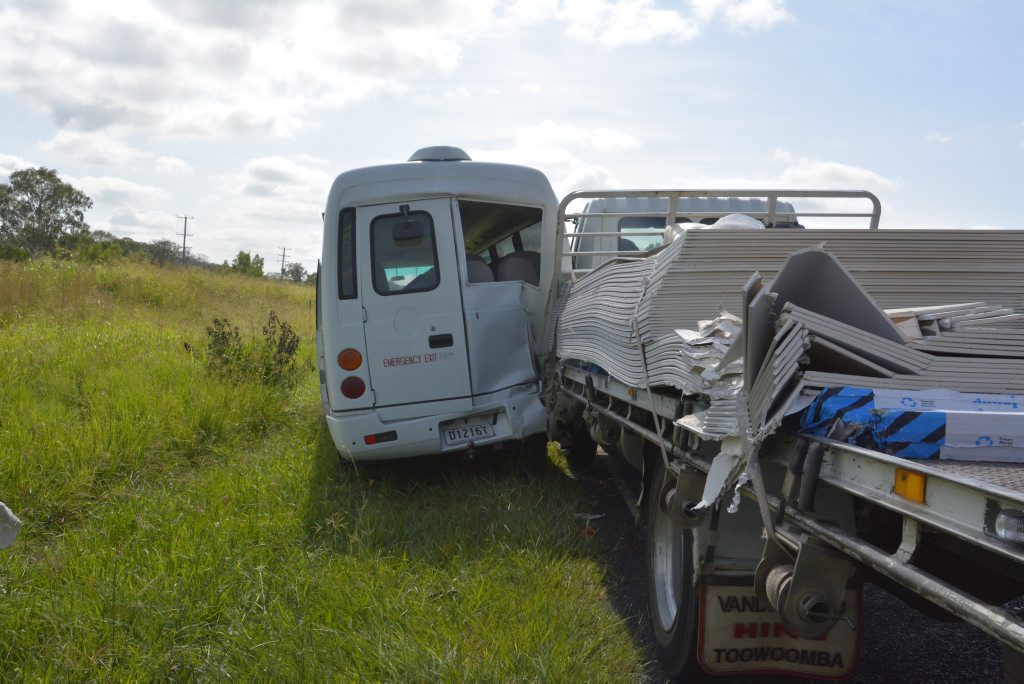 Five-vehicle crash in which March of the Dungarees 2015 cadets were injured on Gatton-Helidon Rd at Helidon. Five-vehicle crash in which March of the Dungarees 2015 cadets were injured on Gatton-Helidon Rd at Helidon.