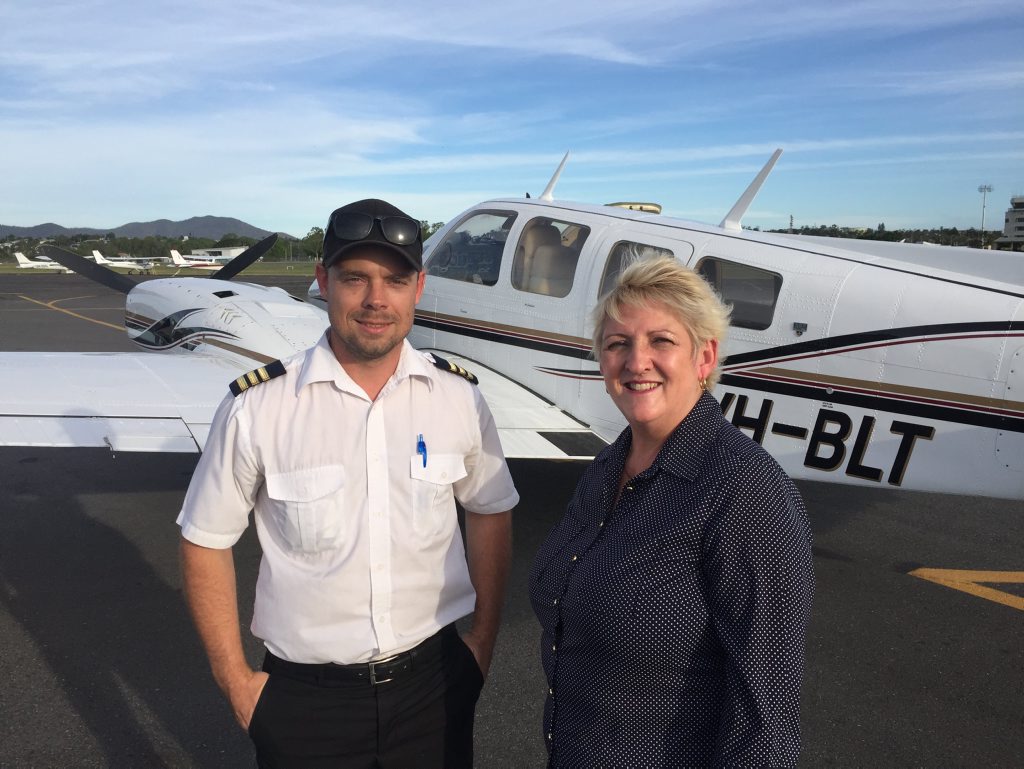 Pilot Stephen Alley and Michelle Landry on safe ground. Pilot Stephen Alley and Michelle Landry on safe ground.