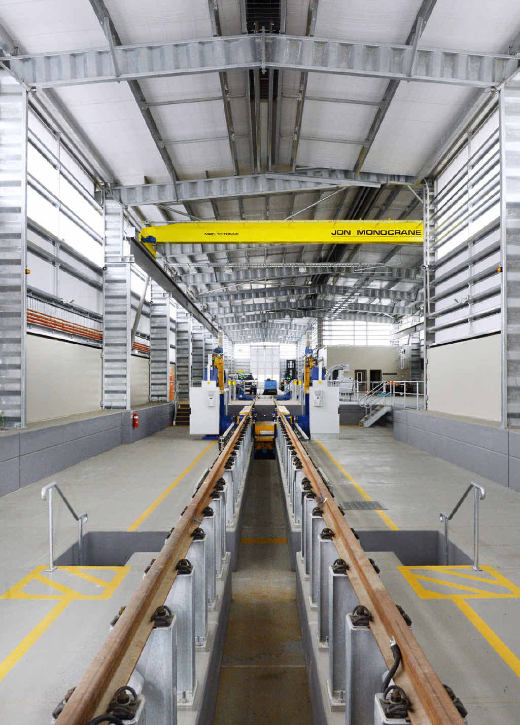 The new maintenance centre includes raised tracks. The new maintenance centre includes raised tracks.