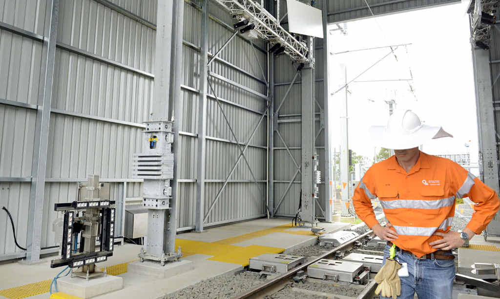 Trains are scanned for faults via an automated visual inspection system. Trains are scanned for faults via an automated visual inspection system.