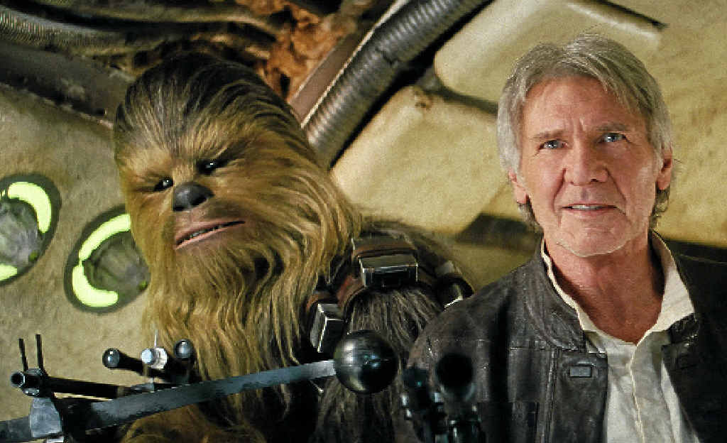 TOP PERFORMANCE: Peter Mayhew (as Chewbacca) and Harrison Ford in a scene from the movie Star Wars: The Force Awakens. TOP PERFORMANCE: Peter Mayhew (as Chewbacca) and Harrison Ford in a scene from the movie Star Wars: The Force Awakens.