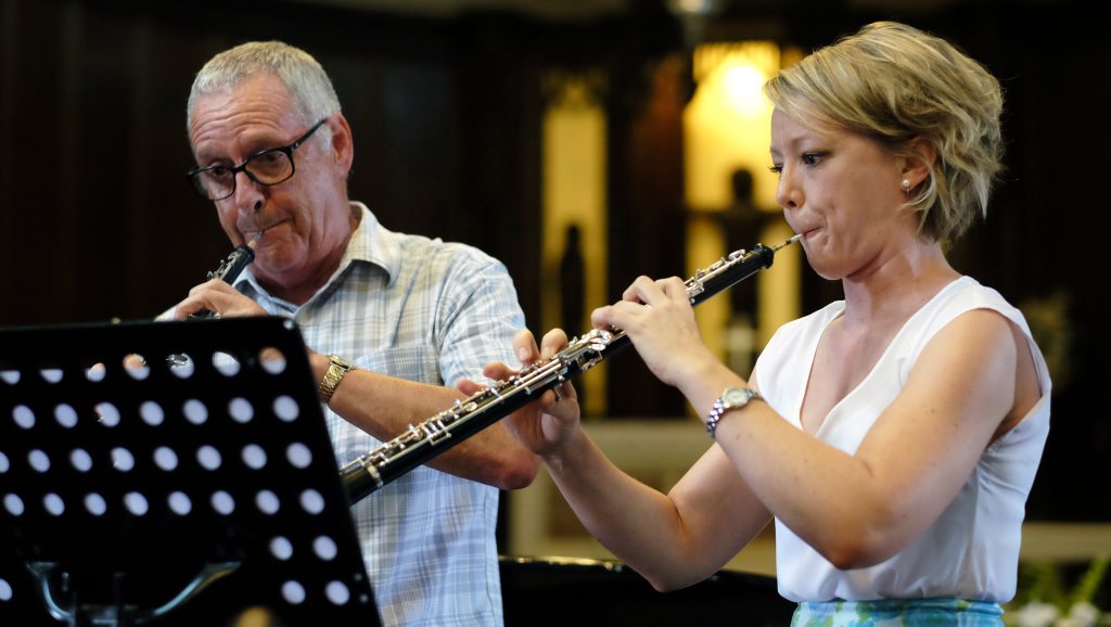 OBOE DUET: Barry Davis and Talitha Best performed at the Bundaberg Sinfonietta Players lunchtime concert held at Christ Church in Woongarra Street. Photo: Mike Knott / NewsMail OBOE DUET: Barry Davis and Talitha Best performed at the Bundaberg Sinfonietta Players lunchtime concert held at Christ Church in Woongarra Street. Photo: Mike Knott / NewsMail