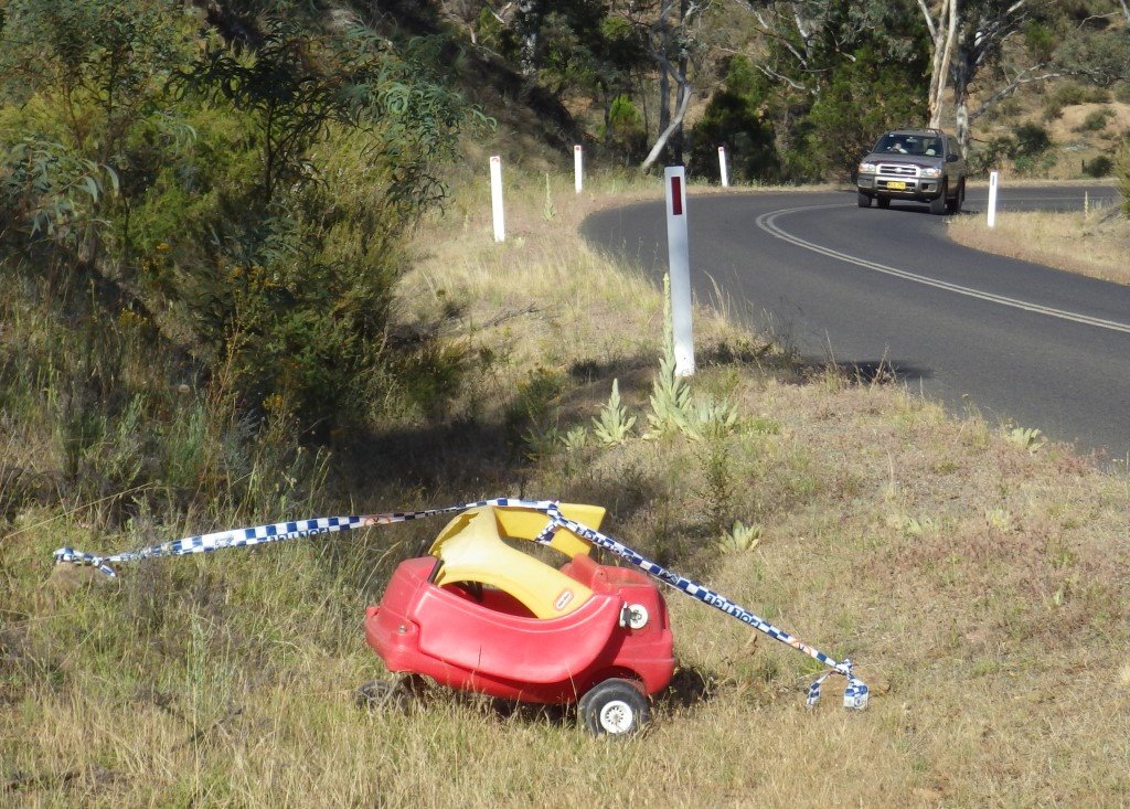 A vehicle -- thought to be a Little Tikes Cozy Coupe -- has been found crashed and abandoned on Shannon's Flat Road in southern New South Wales. The photo has been shared by NSW Police Force. A vehicle -- thought to be a Little Tikes Cozy Coupe -- has been found crashed and abandoned on Shannon's Flat Road in southern New South Wales. The photo has been shared by NSW Police Force.