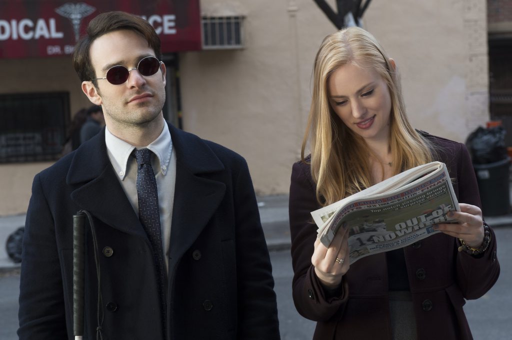 Charlie Cox and Deborah Ann Woll in a scene from the Netflix TV series Marvel's Daredevil. Supplied by Netflix Australia. Please credit photo to Barry Wetcher. Charlie Cox and Deborah Ann Woll in a scene from the Netflix TV series Marvel's Daredevil. Supplied by Netflix Australia. Please credit photo to Barry Wetcher.