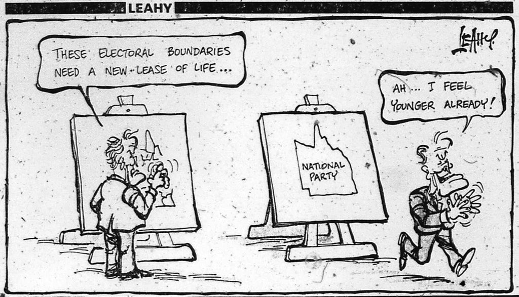 A Courier Mail cartoon about the 1985 Bjelke-Petersen government's bill to add seven seats in National Party areas. Contributed / QLD301215cabinet3 A Courier Mail cartoon about the 1985 Bjelke-Petersen government's bill to add seven seats in National Party areas. Contributed / QLD301215cabinet3