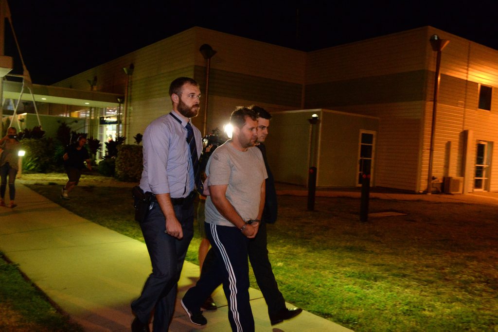 Jason Wayne Greatbatch, now 36, from South Australia, arrives at Mackay airport with detectives. He is facing charges including attempted murder for an attack on Teagan Moore at Kuttabul. Jason Wayne Greatbatch, now 36, from South Australia, arrives at Mackay airport with detectives. He is facing charges including attempted murder for an attack on Teagan Moore at Kuttabul.