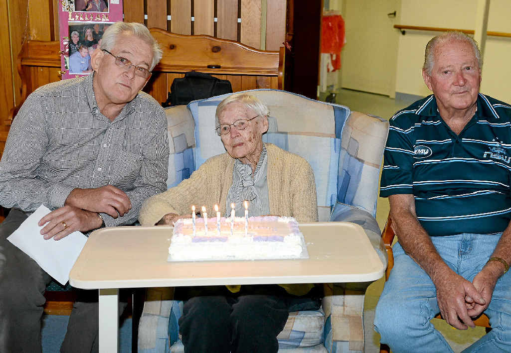 CITY TREASURE: Lillian Reimers celebrates her 105th birthday with sons Geoff and Bryan. CITY TREASURE: Lillian Reimers celebrates her 105th birthday with sons Geoff and Bryan.