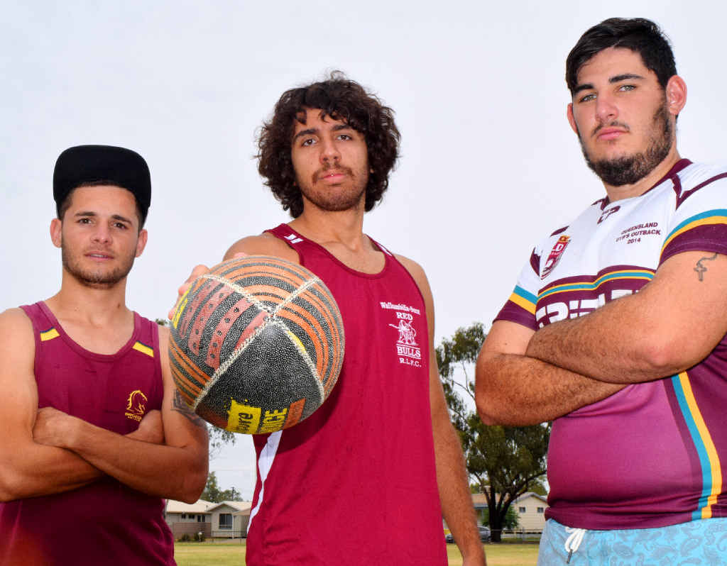 GAME ON: William Oliver, Maranoa Murris captian Lane Brookes and Bryton Currie get ready for batte for the Maranoa Murris v Maranoa All Stars Charity game on February 6. GAME ON: William Oliver, Maranoa Murris captian Lane Brookes and Bryton Currie get ready for batte for the Maranoa Murris v Maranoa All Stars Charity game on February 6.