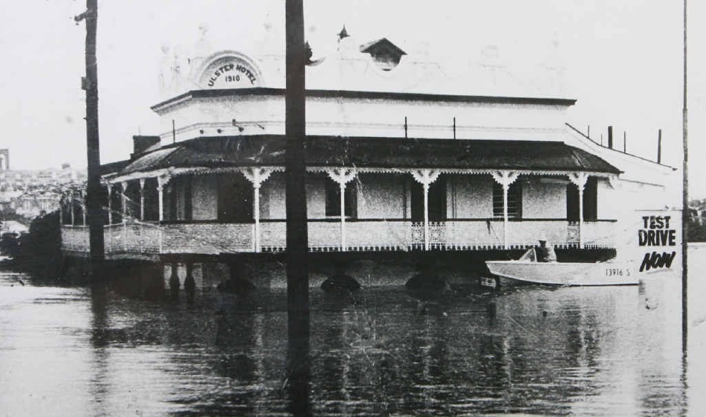 The Ulster Hotel in Ipswich during the 1974 flood. The Ulster Hotel in Ipswich during the 1974 flood.