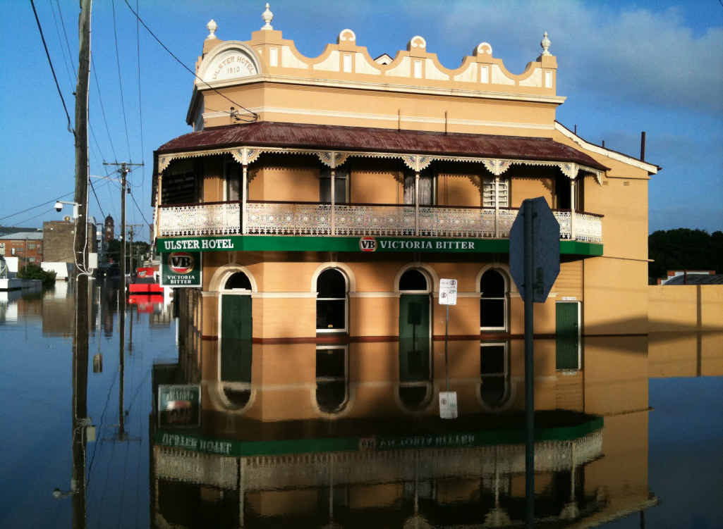 DISASTER: The Ulster Hotel during the 2011 flood in Ipswich. DISASTER: The Ulster Hotel during the 2011 flood in Ipswich.