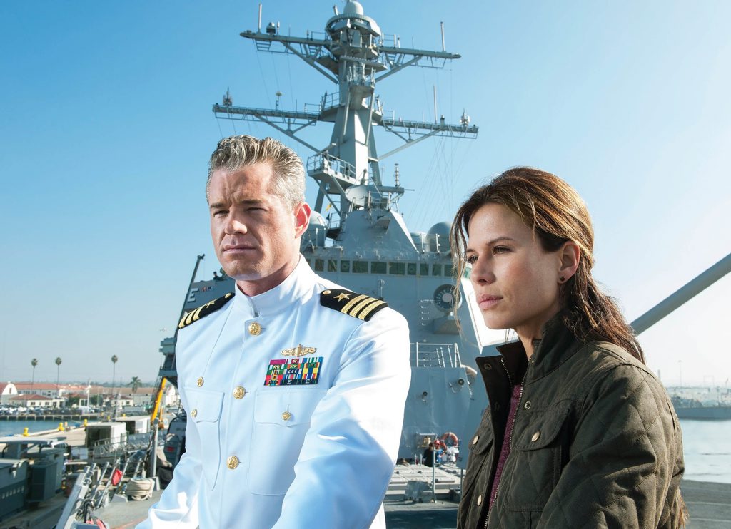 Eric Dane and Rhona Mitra in a scene from the TV series The Last Ship. Eric Dane and Rhona Mitra in a scene from the TV series The Last Ship.