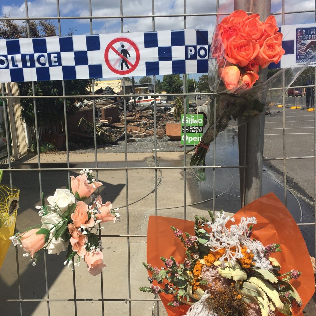 Tributes at the scene of the Pittsworth pub fire. Tributes at the scene of the Pittsworth pub fire.