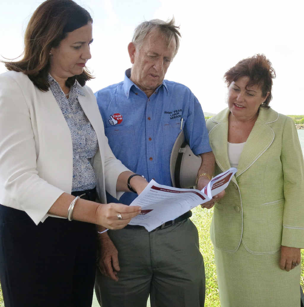 LOYAL: Mirani MP and former coal miner Jim Pearce (centre) has thrown his support behind Jo-Ann Miller (right). LOYAL: Mirani MP and former coal miner Jim Pearce (centre) has thrown his support behind Jo-Ann Miller (right).