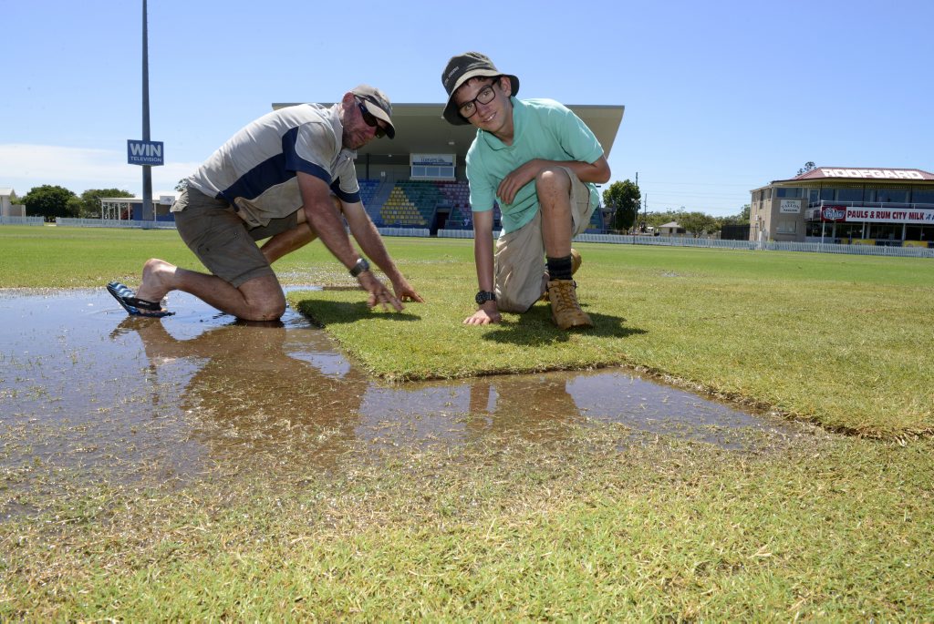 FIELD PREP: Peter and Tyler Bock laying turf at Salter Oval. Photo: Mike Knott / NewsMail FIELD PREP: Peter and Tyler Bock laying turf at Salter Oval. Photo: Mike Knott / NewsMail