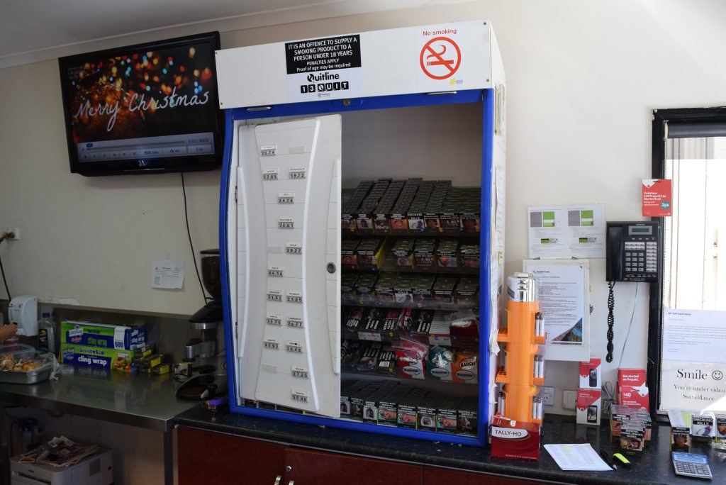 A cigarette cabinet was damaged during a break-in at the BP Tanawha service station. A cigarette cabinet was damaged during a break-in at the BP Tanawha service station.