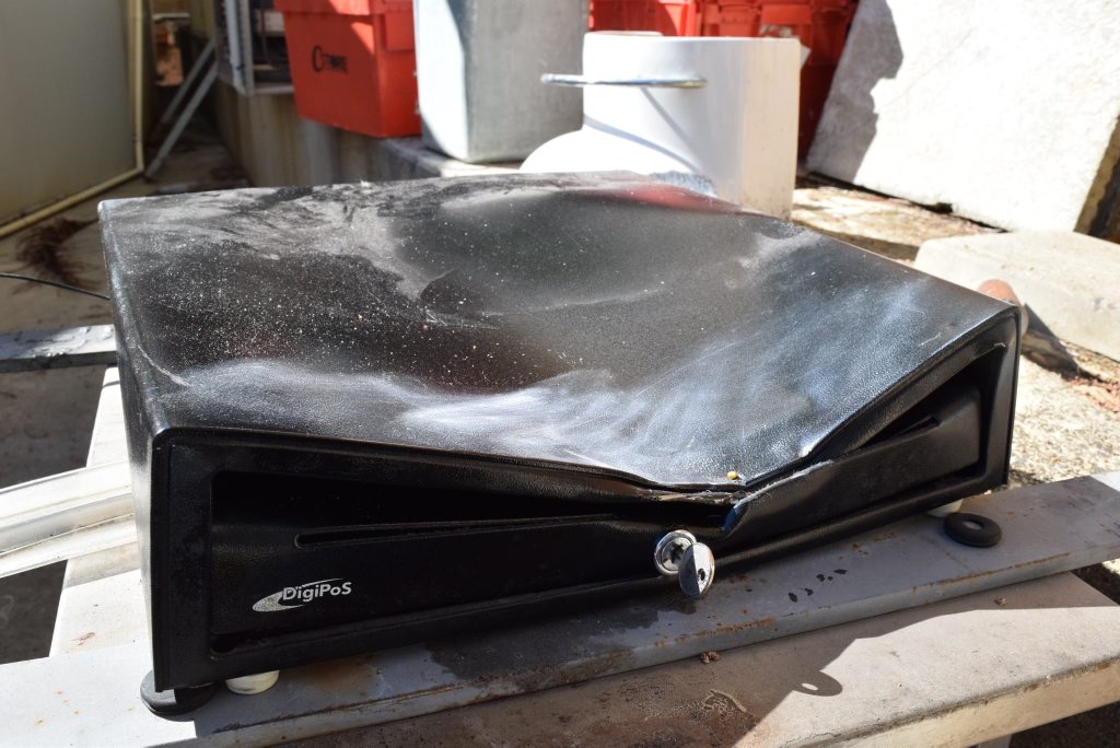 A cash till was smashed with a sledgehammer during a break-in at BP Tanawha. A cash till was smashed with a sledgehammer during a break-in at BP Tanawha.
