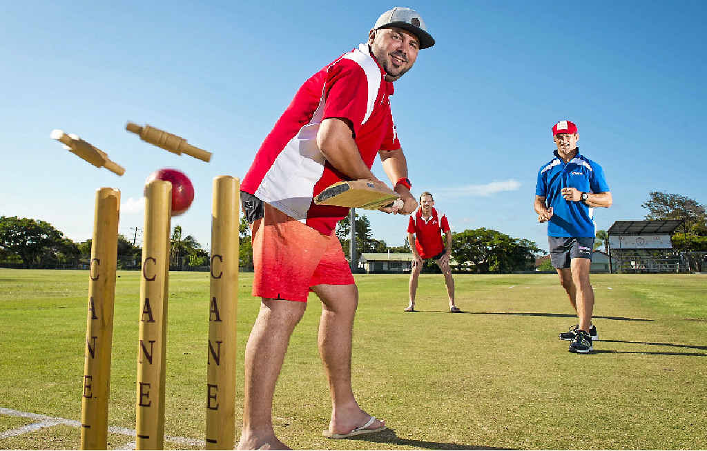 AUSTRALIA DAY TRADITION: Mick Silvester, Aaron Barrett and Jason Batchelor are geared up for the Double Wicket Cricket game. AUSTRALIA DAY TRADITION: Mick Silvester, Aaron Barrett and Jason Batchelor are geared up for the Double Wicket Cricket game.