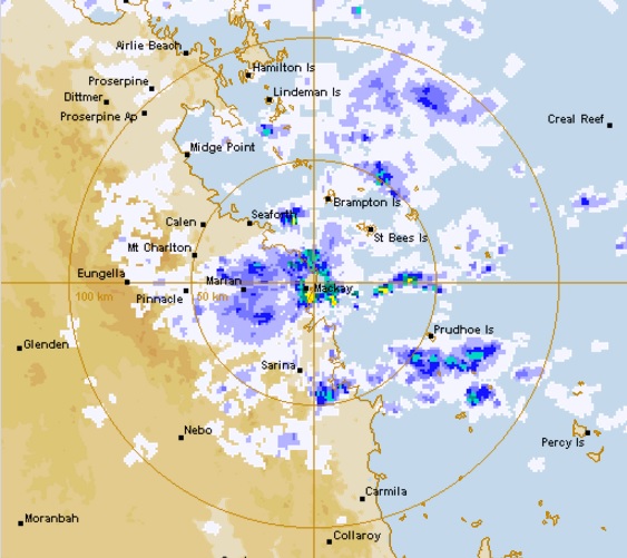 The Bureau of Meteorology rain radar for Mackay. The Bureau of Meteorology rain radar for Mackay.