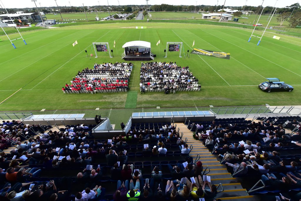 LAID TO REST: James Ackerman's funeral was held at Sunshine Coast Stadium. A petition is calling for the stadium, or some part of it, to be renamed in his honour. LAID TO REST: James Ackerman's funeral was held at Sunshine Coast Stadium. A petition is calling for the stadium, or some part of it, to be renamed in his honour.