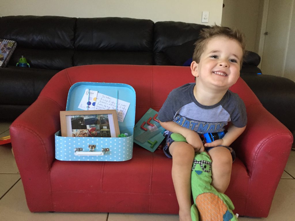 Will Peach was ecstatic to have his favourite stuffed rabbit 'Rabbie' back home in Moranbahe after he was lost on a holiday in Brisbane. Will Peach was ecstatic to have his favourite stuffed rabbit 'Rabbie' back home in Moranbahe after he was lost on a holiday in Brisbane.