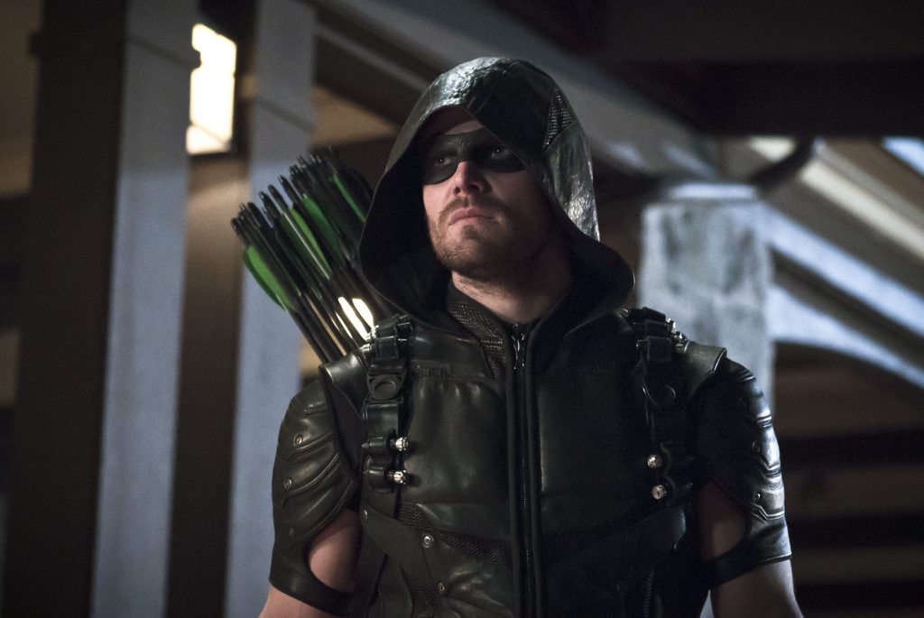 Stephen Amell as Oliver Queen/Arrow in "Blood Debts" (Arrow, S4E10). Supplied by Foxtel.