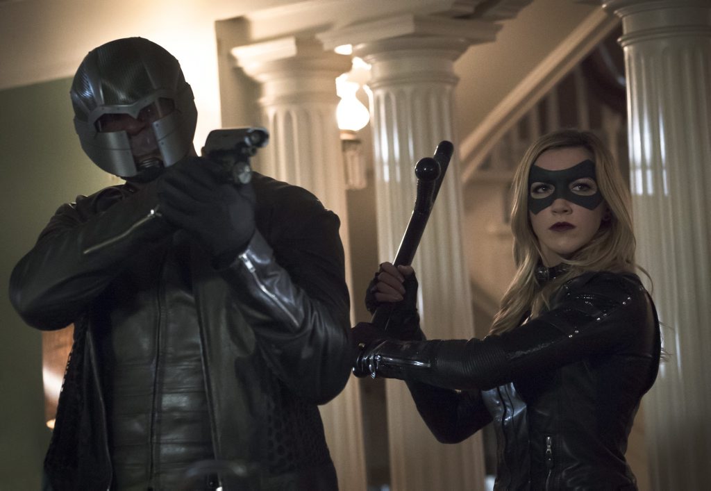 David Ramsey as Joh Diggle and Katie Cassidy as Laurel Lance/Black Canary in "Blood Debts" (Arrow, S4E10). Supplied by Foxtel.