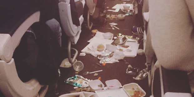 The result of horrific turbulence during dinner service. Photo / Reddit. The result of horrific turbulence during dinner service. Photo / Reddit.