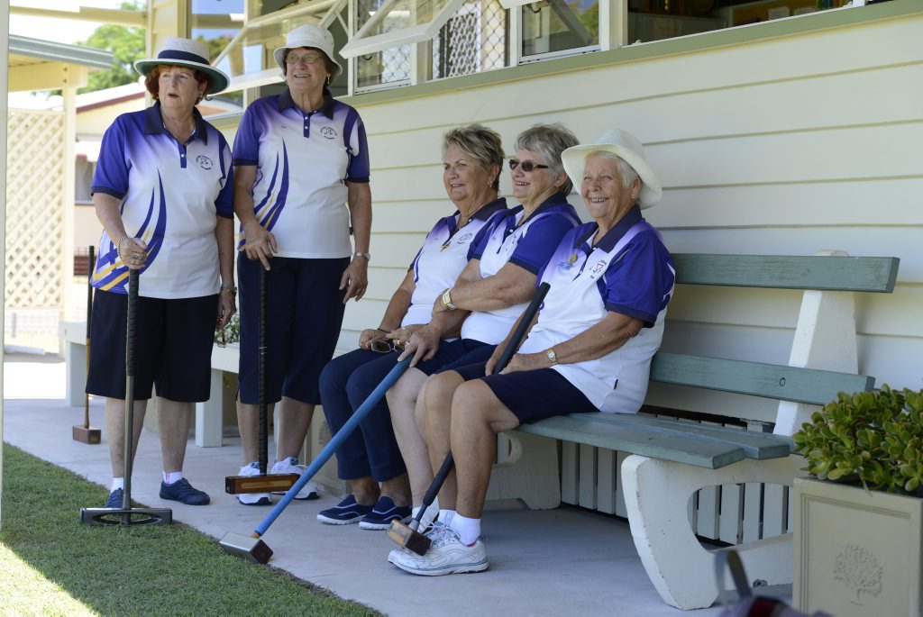 CROQUET: Robyn Poulsen, Del Smith, Rae Canniffe, Pam Baker and Jenny Lee from the Sunnyside Croquet Club. Photo: Mike Knott / NewsMail