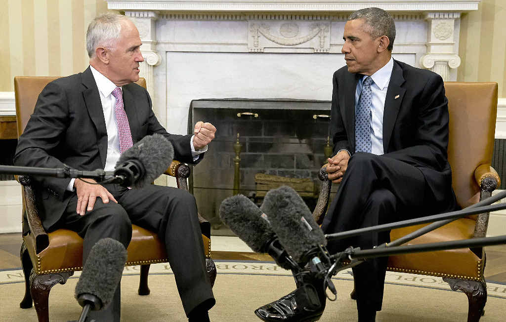 MEETING OF MINDS: Australian Prime Minister Malcolm Turnbull and US President Barack Obama discuss the fight against terrorism during a meeting in the Oval Office. MEETING OF MINDS: Australian Prime Minister Malcolm Turnbull and US President Barack Obama discuss the fight against terrorism during a meeting in the Oval Office.