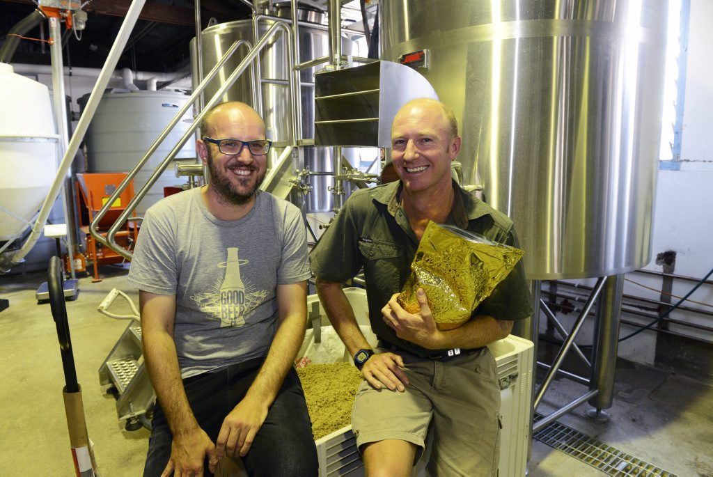 GREAT BARRIER BEER: The Good Beer Co. founder James Grugeon and Bargara Brewing Company co-owner Jack Milbank. Photo: Mike Knott / NewsMail GREAT BARRIER BEER: The Good Beer Co. founder James Grugeon and Bargara Brewing Company co-owner Jack Milbank. Photo: Mike Knott / NewsMail