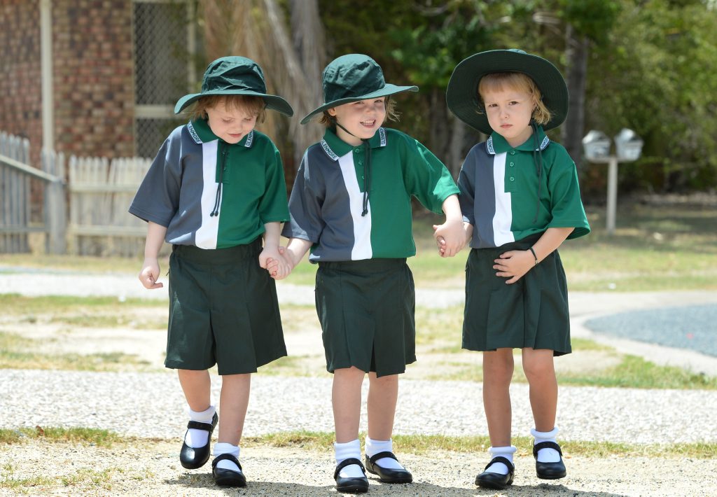 Four year old triplets L-R Sheyniqua, Sheyenne and Nikkitya Jones are off to Prep this year. Photo: Chris Ison / The Morning Bulletin Four year old triplets L-R Sheyniqua, Sheyenne and Nikkitya Jones are off to Prep this year. Photo: Chris Ison / The Morning Bulletin
