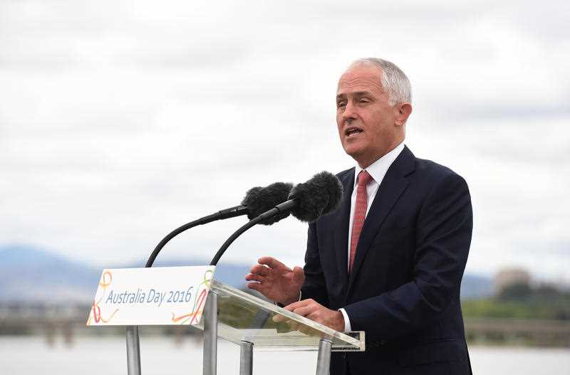 Prime Minister Malcolm Turnbull speaks at an Australia Day Citizenship Ceremony and Flag Raising event in Canberra on Tuesday, Jan. 26, 2016. Prime Minister Malcolm Turnbull speaks at an Australia Day Citizenship Ceremony and Flag Raising event in Canberra on Tuesday, Jan. 26, 2016.