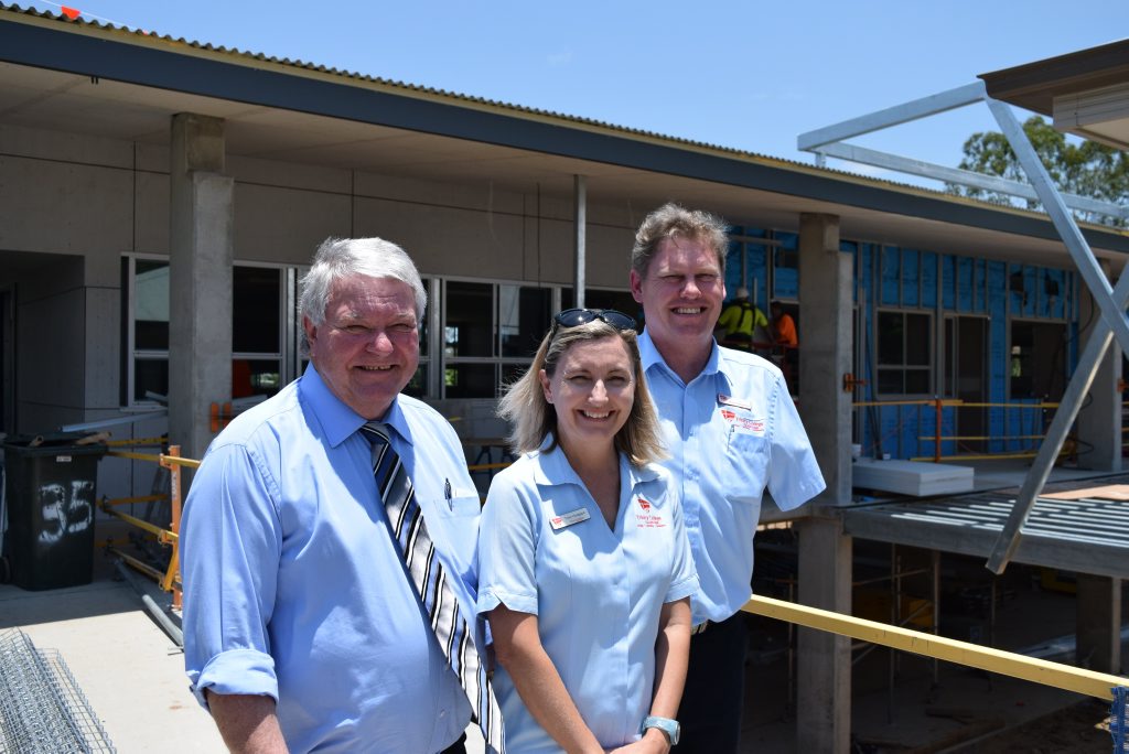 Federal Member for Flynn Ken O'Dowd inspects the conscruction of new classrooms at Trinity College with Principle Trish Hodgson and business manager Murray Schoenfisch. Photo Declan Cooley / The Observer Federal Member for Flynn Ken O'Dowd inspects the conscruction of new classrooms at Trinity College with Principle Trish Hodgson and business manager Murray Schoenfisch. Photo Declan Cooley / The Observer