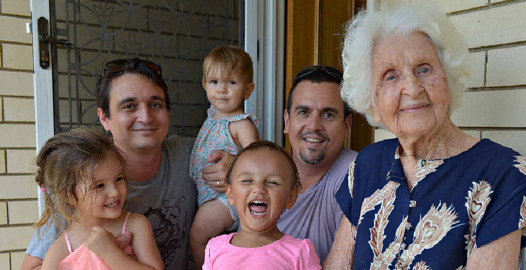 SO DESERVING: Bundaberg centenarian and OAM recipient Alma Ing with Amelie, Zali, Haldane, Greta and Randal Ing. SO DESERVING: Bundaberg centenarian and OAM recipient Alma Ing with Amelie, Zali, Haldane, Greta and Randal Ing.