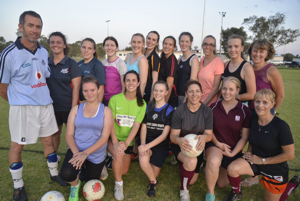 The Warwick Wolves women prepare for the 2016 Toowoomba football season under coach Derek Kane. Photo Gerard Walsh / Warwick Daily News
