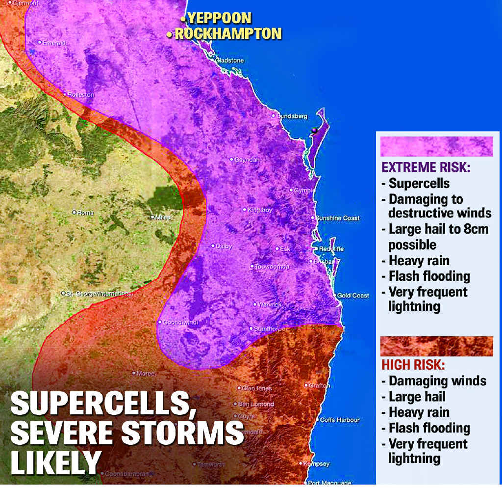 STORM RISK: Hail, heavy rain and destructive winds are forecast by Higgins Storm Chasers for this weekend. STORM RISK: Hail, heavy rain and destructive winds are forecast by Higgins Storm Chasers for this weekend.
