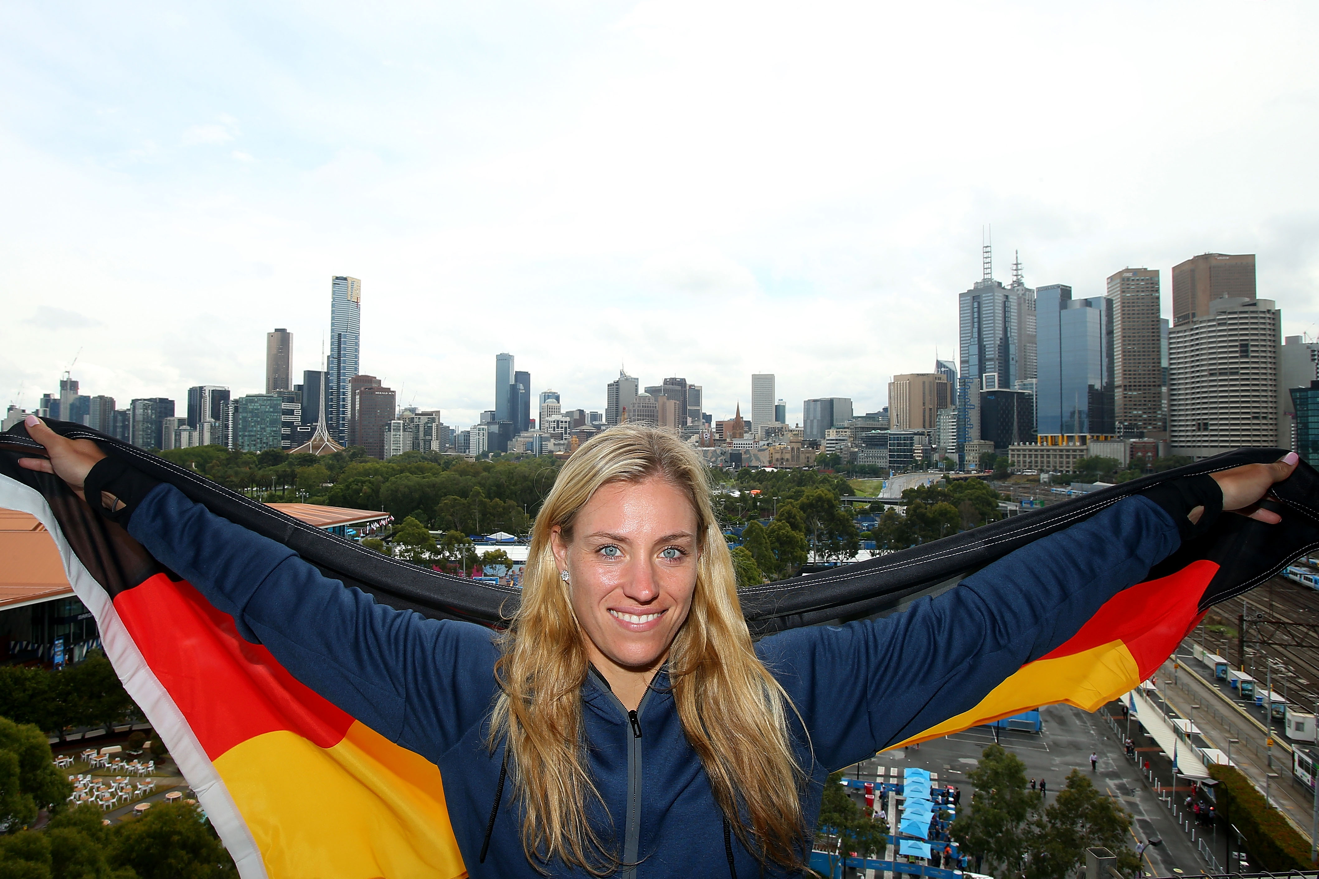 Kerber flies the German flag in Melbourne yesterday. Kerber flies the German flag in Melbourne yesterday.