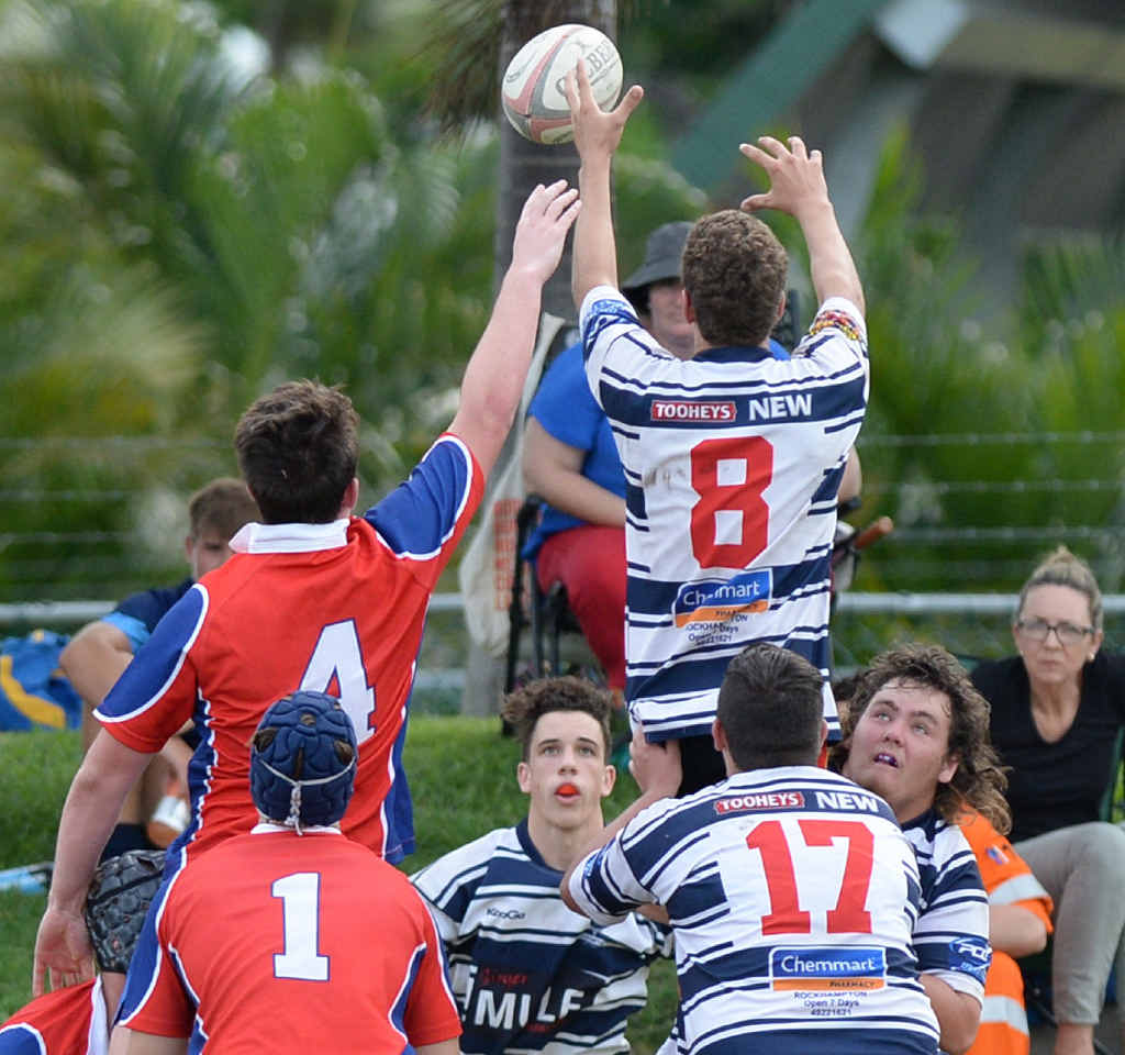 AIMING HIGH: Players fly into action during the Junior Gold Cup under-17 rugby union trials in Rockhampton. AIMING HIGH: Players fly into action during the Junior Gold Cup under-17 rugby union trials in Rockhampton.
