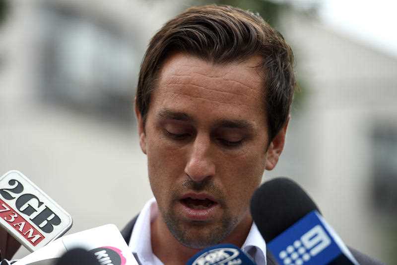 Sydney Roosters NRL player Mitchell Pearce makes a brief statement to the media in Sydney, Friday, Jan. 29, 2016. Pearce has apologised for his actions at an Australia Day party which he appeared in a video performing lewd acts. Sydney Roosters NRL player Mitchell Pearce makes a brief statement to the media in Sydney, Friday, Jan. 29, 2016. Pearce has apologised for his actions at an Australia Day party which he appeared in a video performing lewd acts.