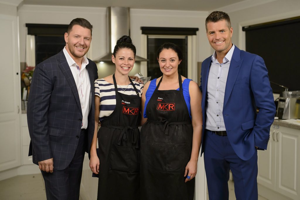 My Kitchen Rules hosts Manu Feildel, left, and Pete Evans, right, pictured with contestants Monique and Sarah. My Kitchen Rules hosts Manu Feildel, left, and Pete Evans, right, pictured with contestants Monique and Sarah.