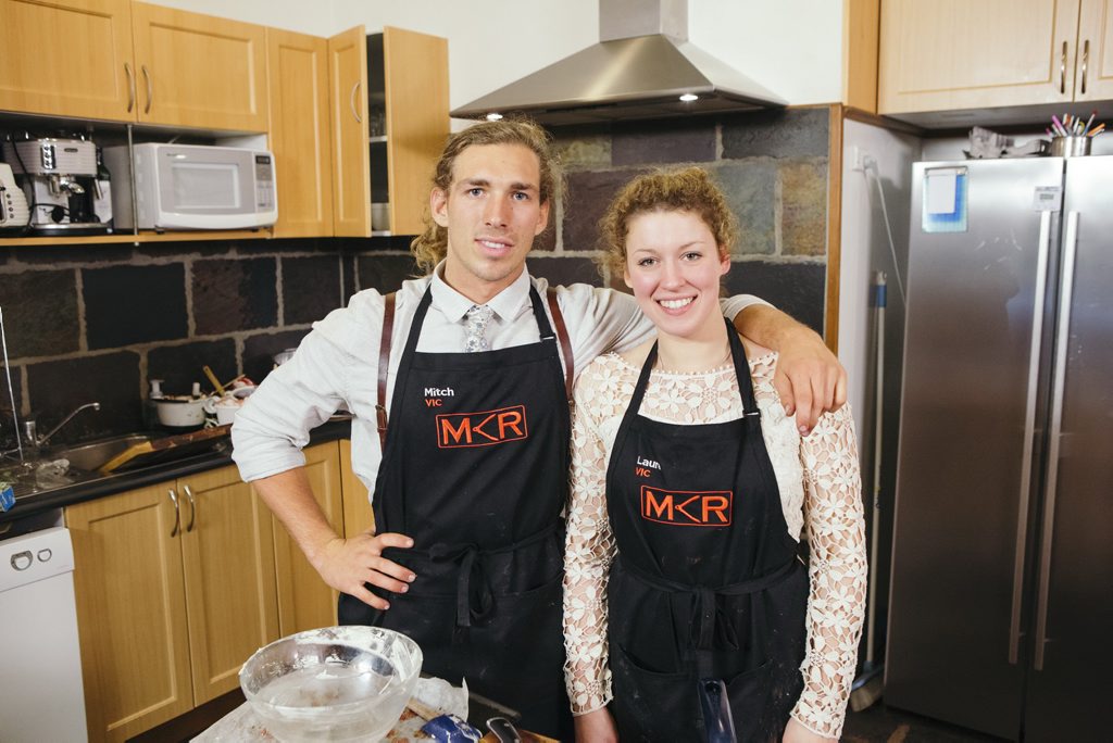 Mitch and Laura from the Mornington Peninsula pictured during their instant restaurant on My Kitchen Rules. Mitch and Laura from the Mornington Peninsula pictured during their instant restaurant on My Kitchen Rules.