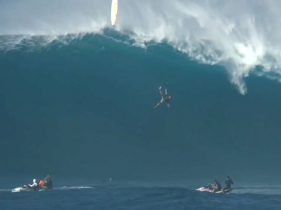 Surfer Tom Dosland falls from his board while surfing a 12m-high wave in Hawaii Surfer Tom Dosland falls from his board while surfing a 12m-high wave in Hawaii