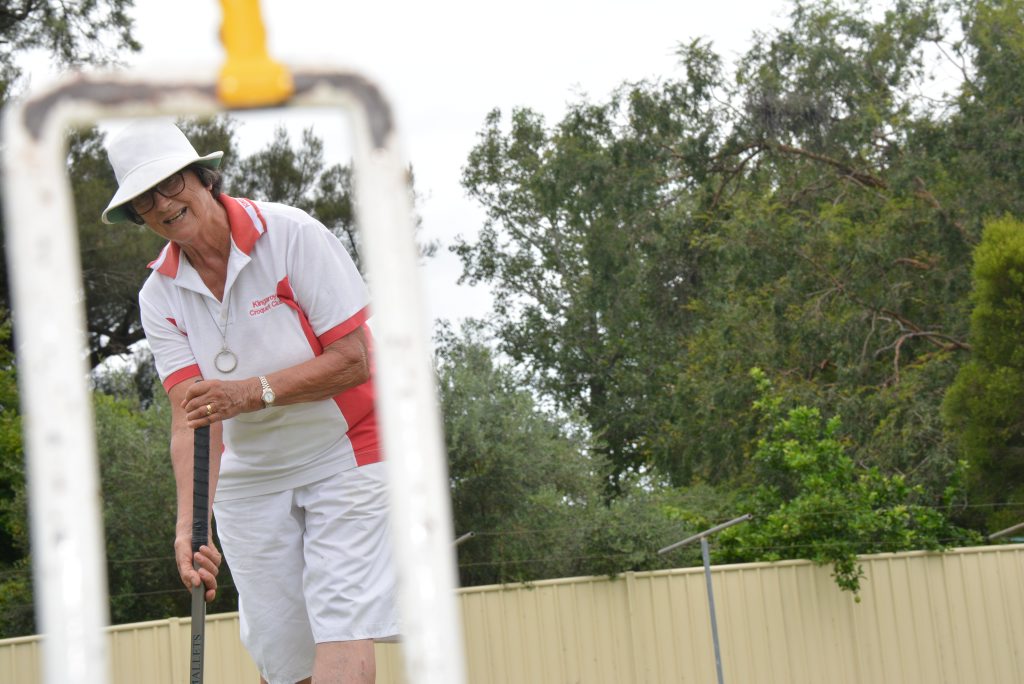 Christine Macfie lining up the ball. Photo Kate Darvall/ South Burnett Times