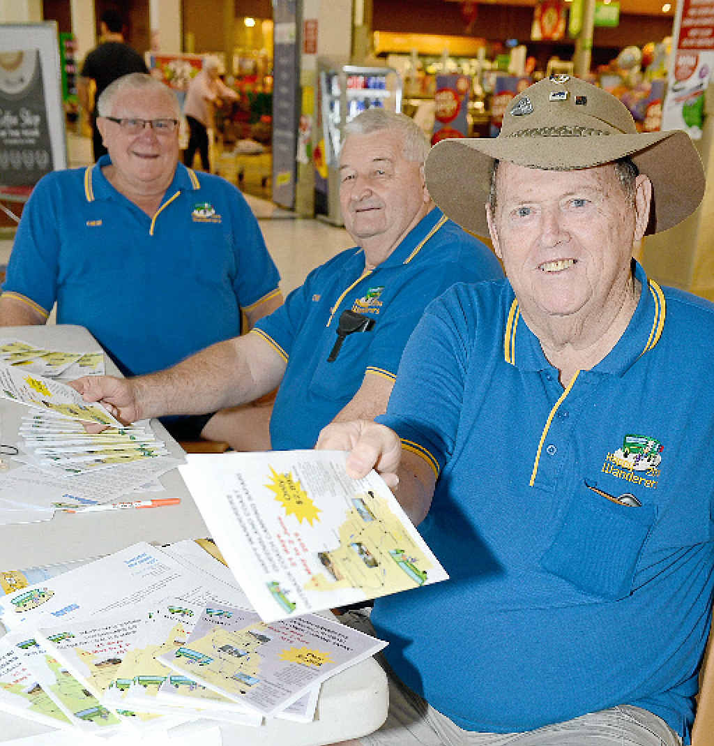 HAVE SOME FUN: Happy Wanderers seniors group recruiting for their May trip. (L-R) Ron Bradbery, Phill Smith, and Bob Green.