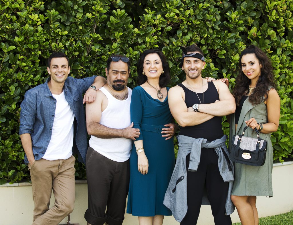 Tyler De Nawi, Michael Denkha, Camilla Ah Kin, Sam Alhaje and Kat Hoyos star in the TV series Here Come The Habibs. Tyler De Nawi, Michael Denkha, Camilla Ah Kin, Sam Alhaje and Kat Hoyos star in the TV series Here Come The Habibs.